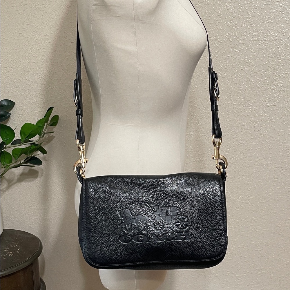 Coach Jes Black Leather Crossbody Bag - Signature Embossed